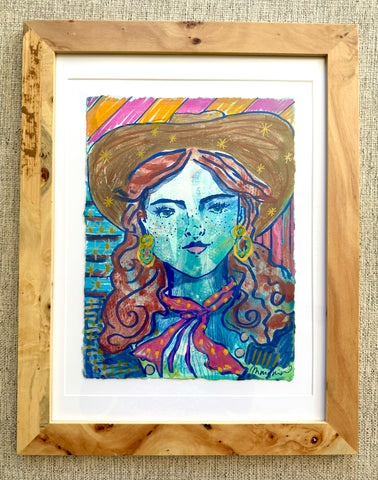 Cowgirl Mixed Media Painting, Nine