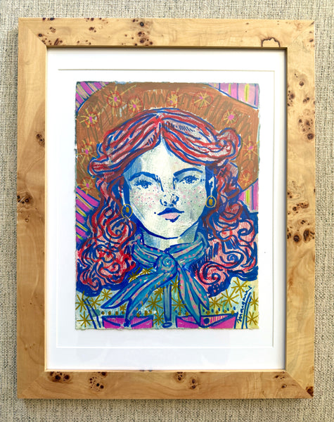 Cowgirl Mixed Media Painting, Seven